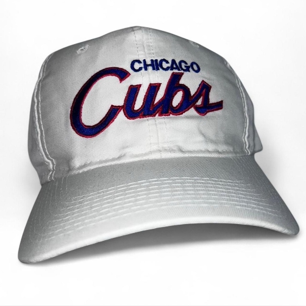 Chicago Cubs Vintage Sports Specialties Script Snapback TWILL White Cap Hat 90s